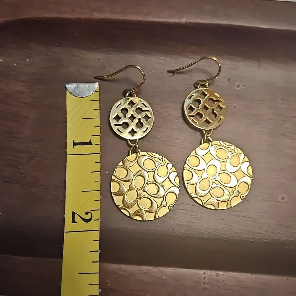 Coach C Cutout Gold Tone Dangle Earrings - Picture 5 of 5